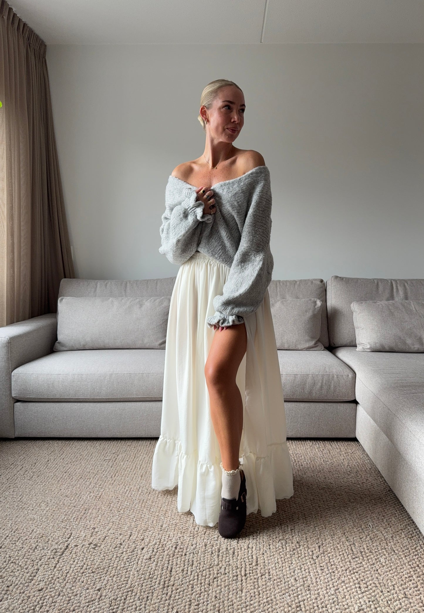Ruffle vest lichtgrijs